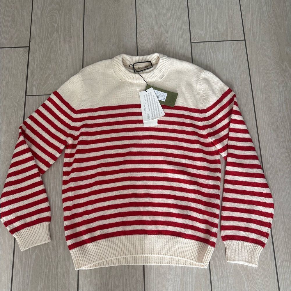 Gucci Cream and Red Striped Crewneck Sweater